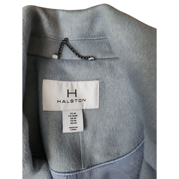 H Halston Brushed Wool Pea Coat Womens M Light Blue Mid-length Preppy Old Money - Picture 5 of 9